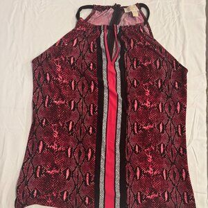 Michael Michael Kors hot pink and navy blue halter snake print top with a V-neck